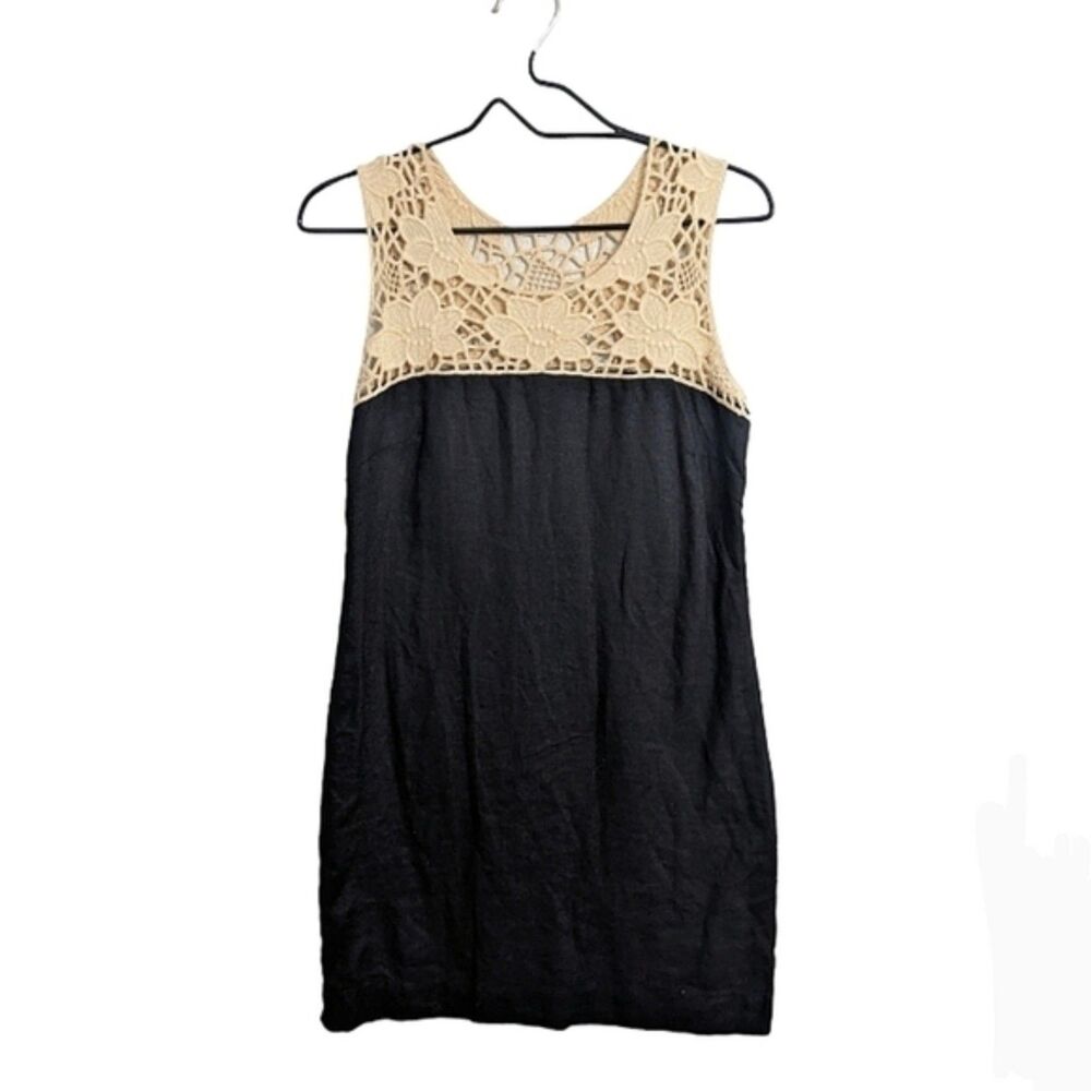 LOFT Ann Taylor Linen Lace Sheath Dress Size 2 Petite Cream Black Sleeveless